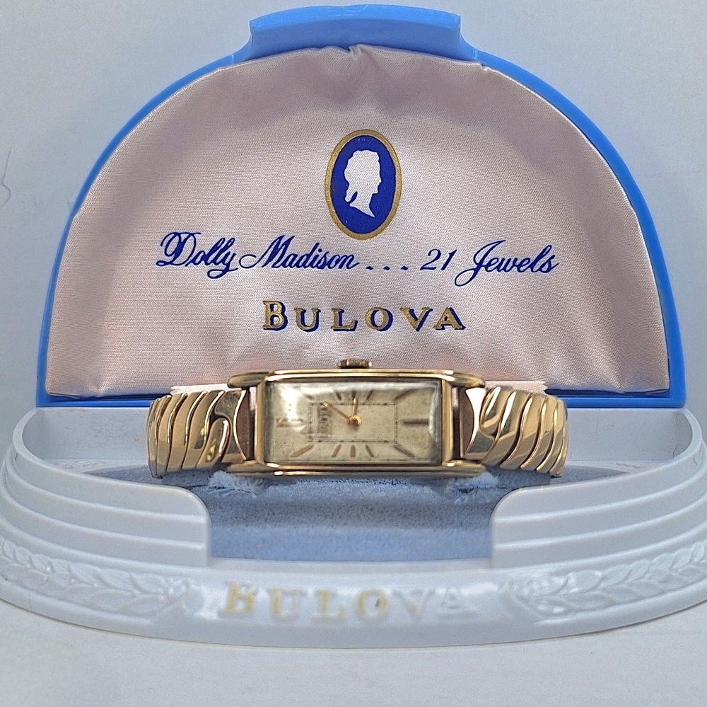 RARE "TJR" Bulova 10K Gold-Filled 1930s Art Deco Watch with Dolly Madison Box